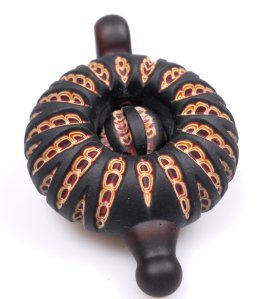 Nevada Trade Bead - Hollow blown doughnut pendant with marble bead spinner.